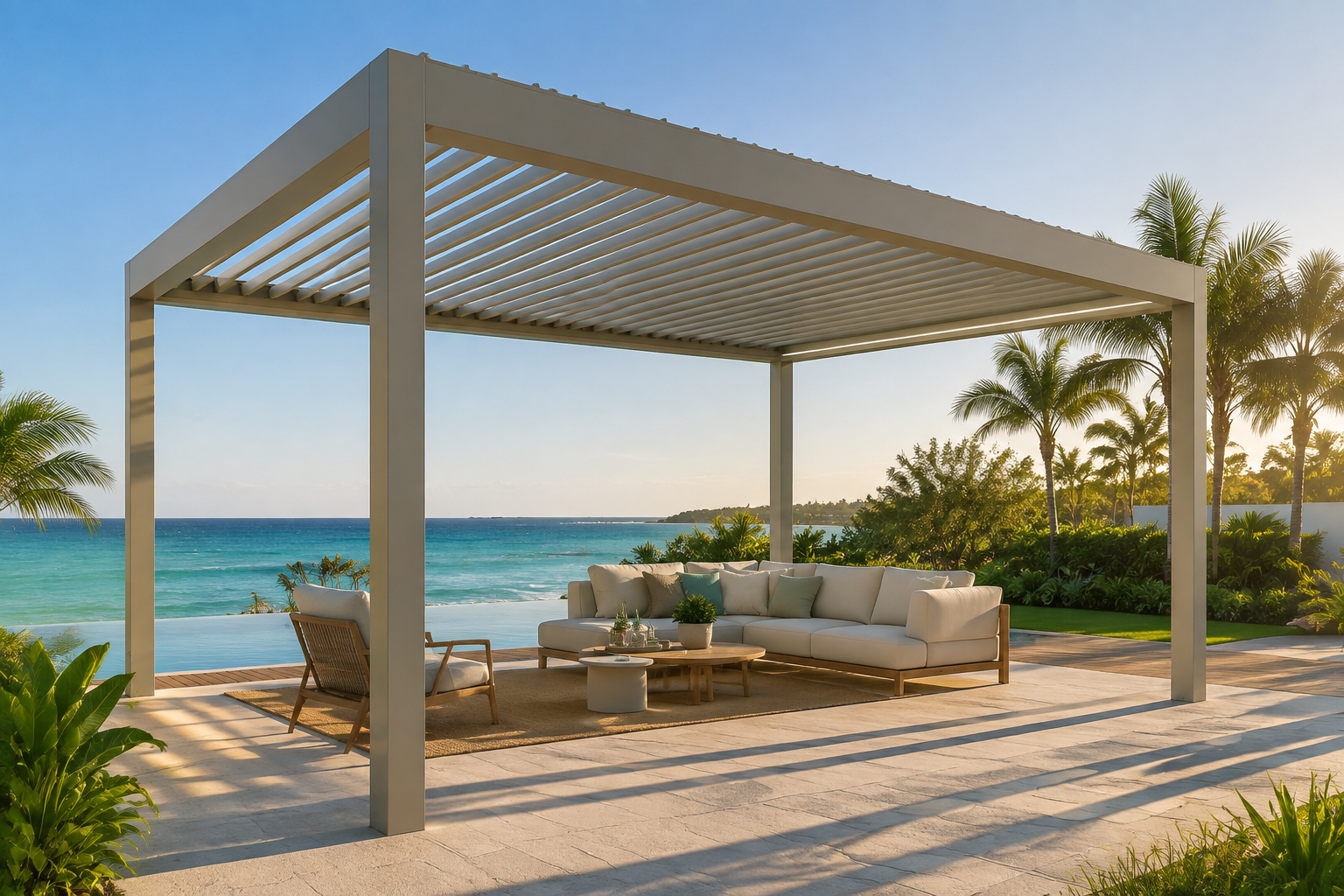 Pergola bioclimatique gris clair